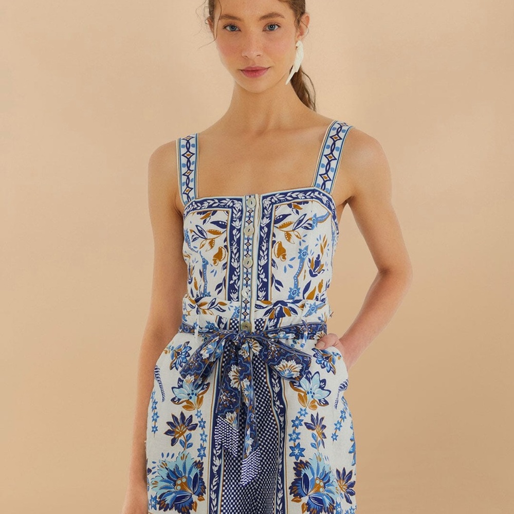 FARM Rio Blue and Off-White Ana Tapestry Lenzing™ Ecovero™ Euroflax™ Romper